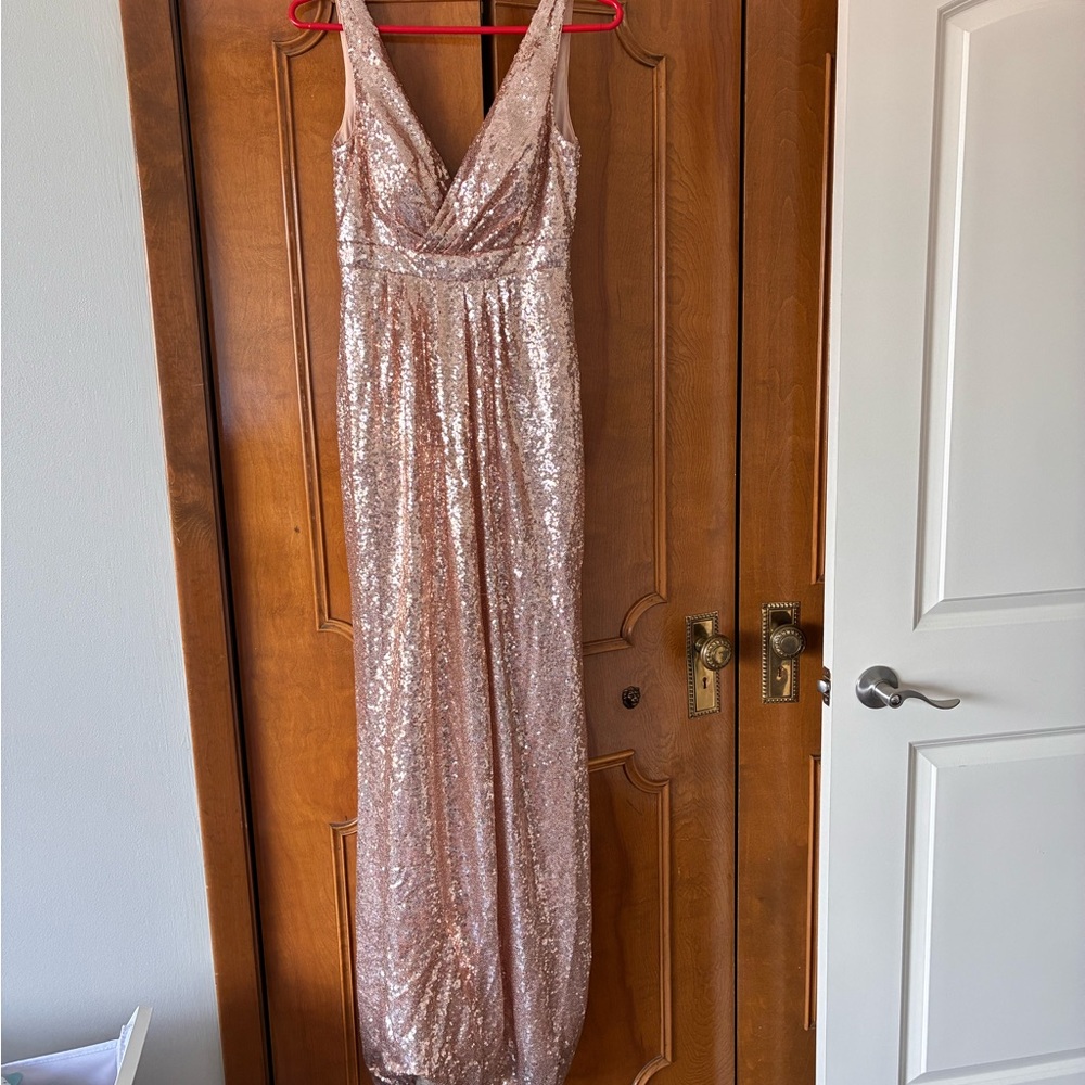 Rose Gold Sequin V-Neck Evening Gown